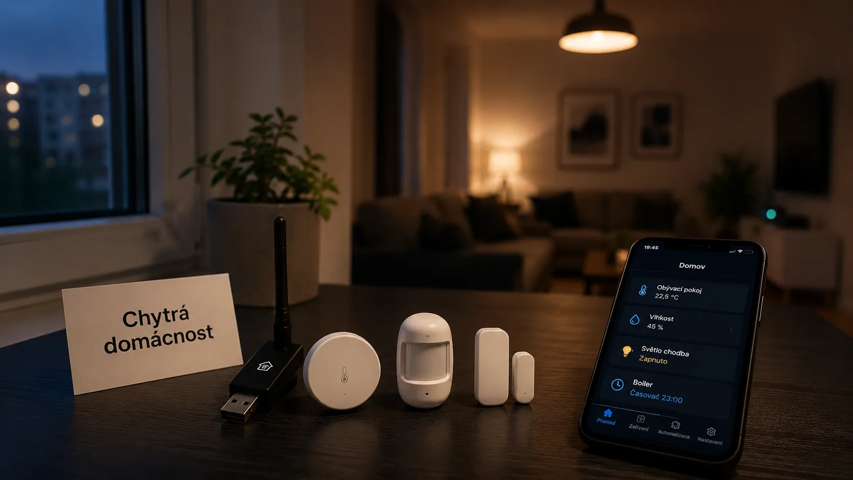 Zigbee koordinátor a senzory pro chytrou domácnost v bytě
