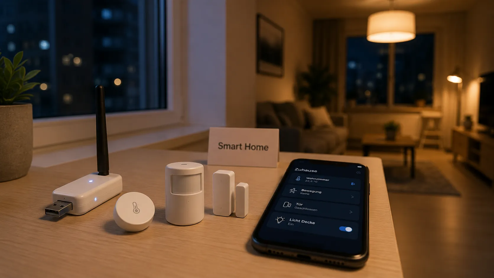 Zigbee-Koordinator und Sensoren für ein Smart Home in der Wohnung