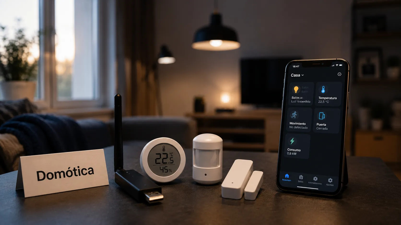 Coordinador Zigbee y sensores para domótica en un piso
